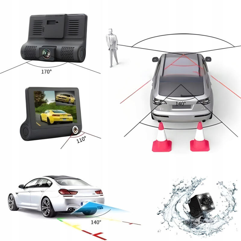 KAMERA COFANIA REJESTRATOR SAMOCHODOWY MONITOR FULL HD PRZÓD TYŁ 3 KAMERY