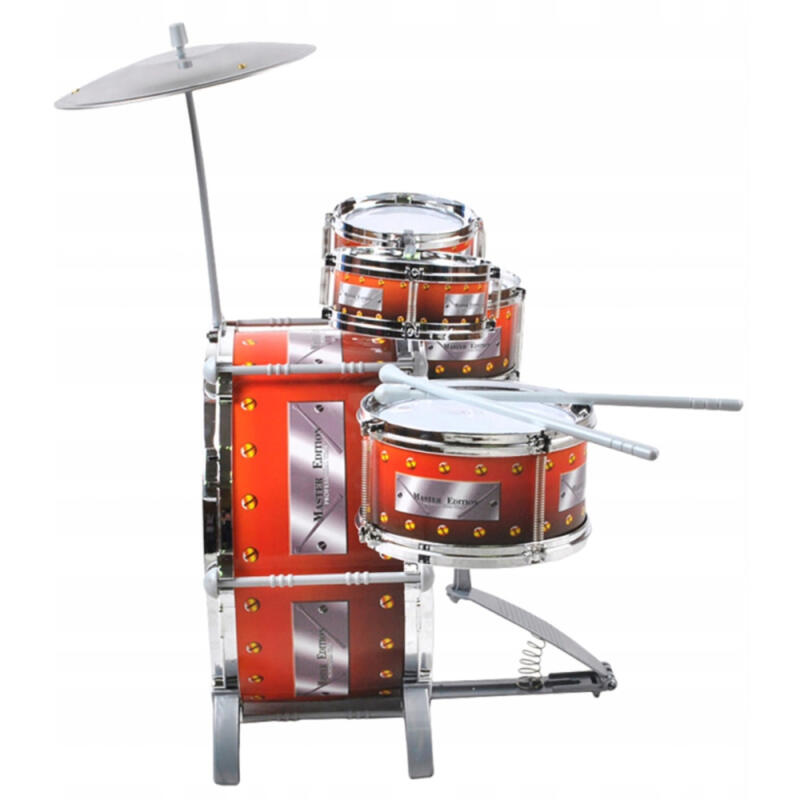 PERKUSJA DLA DZIECI 5 BĘBNÓW TALERZE PAŁECZKI STOPA STOŁEK EDUKACJA