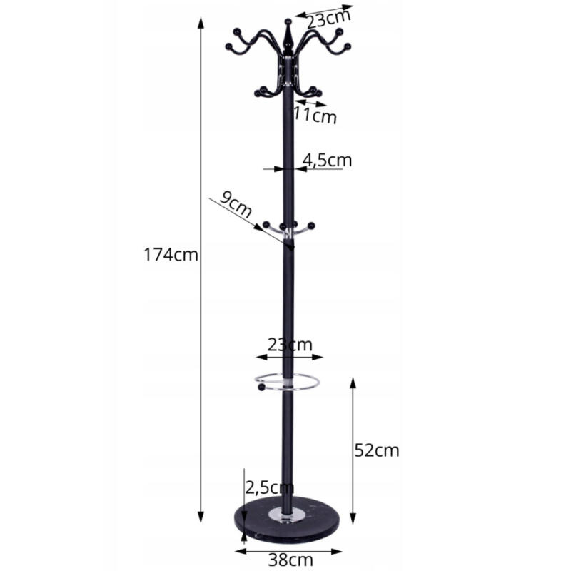 WIESZAK STOJĄCY NA UBRANIA METALOWY DO PRZEDPOKOJU CZARNY PODŁOGOWY STOJAK