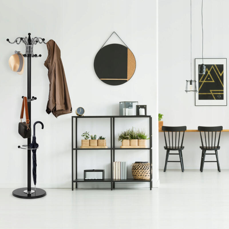 WIESZAK STOJĄCY NA UBRANIA METALOWY DO PRZEDPOKOJU CZARNY PODŁOGOWY STOJAK