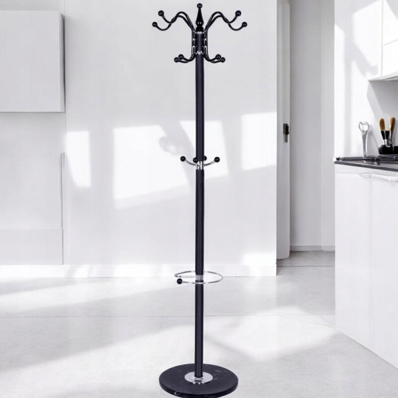 WIESZAK STOJĄCY NA UBRANIA METALOWY DO PRZEDPOKOJU CZARNY PODŁOGOWY STOJAK