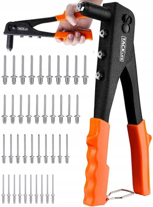 NITOWNICA RĘCZNA DO NITÓW 2.4-4.8mm DUŻY ZESTAW 40szt. NITÓW 4 KOŃCÓWKI