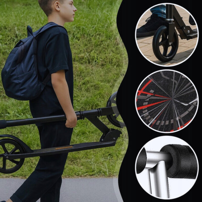 Hulajnoga Miejska Dla Dzieci Dorosłych Czarna Duże Koła Regulowana Solidna