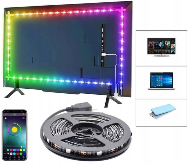 Taśma Led Rgb Usb Bluetooth 10M Wodoodporna Mobilna Aplikacja Pasek Pilot