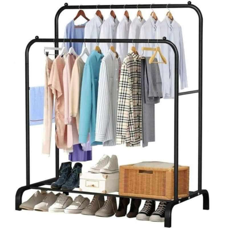 Wieszak Stojący Na Ubrania Metalowy Do Przedpokoju Czarny Podłogowy Kurtki