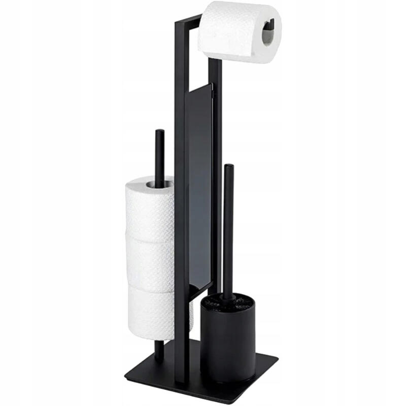 Stojak Na Papier Toaletowy Czarny Ze Szczotką Wc Uchwyt Łazienkowy 3w1 Loft