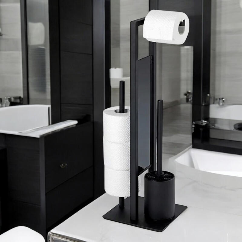 Stojak Na Papier Toaletowy Czarny Ze Szczotką Wc Uchwyt Łazienkowy 3w1 Loft