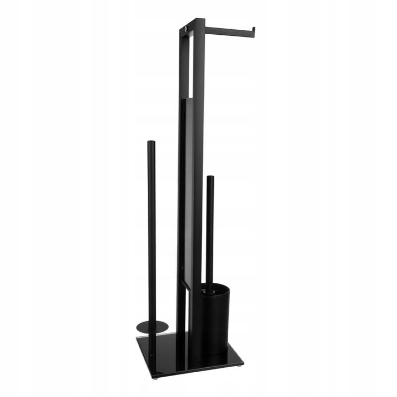 Stojak Na Papier Toaletowy Czarny Ze Szczotką Wc Uchwyt Łazienkowy 3w1 Loft