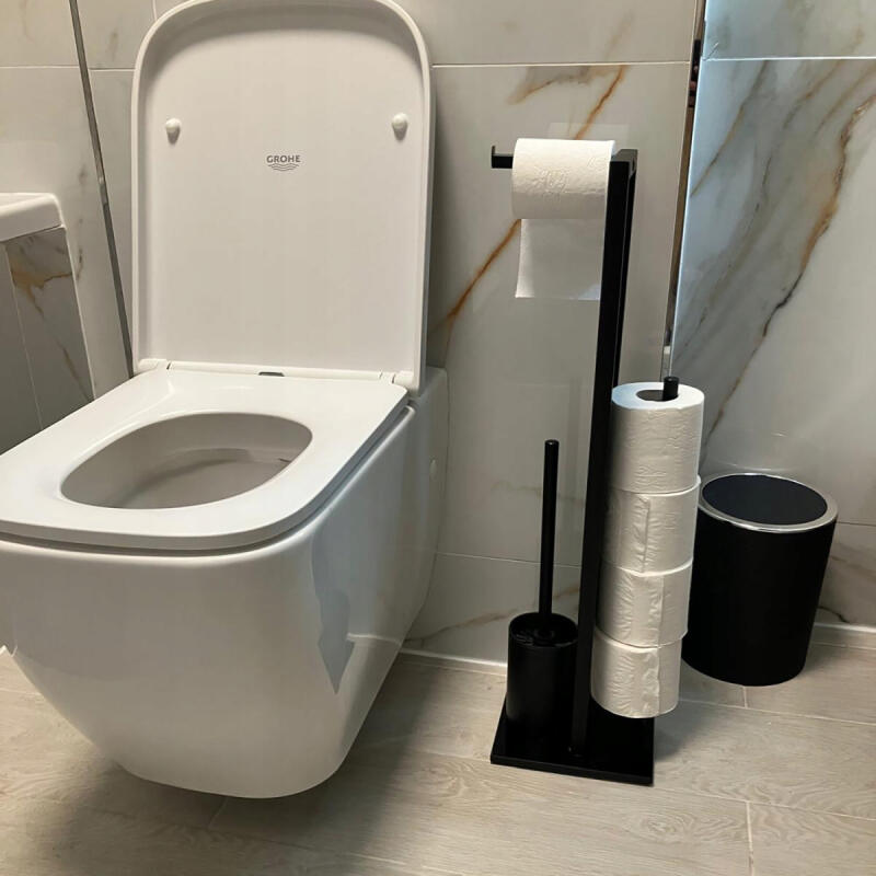Stojak Na Papier Toaletowy Czarny Ze Szczotką Wc Uchwyt Łazienkowy 3w1 Loft