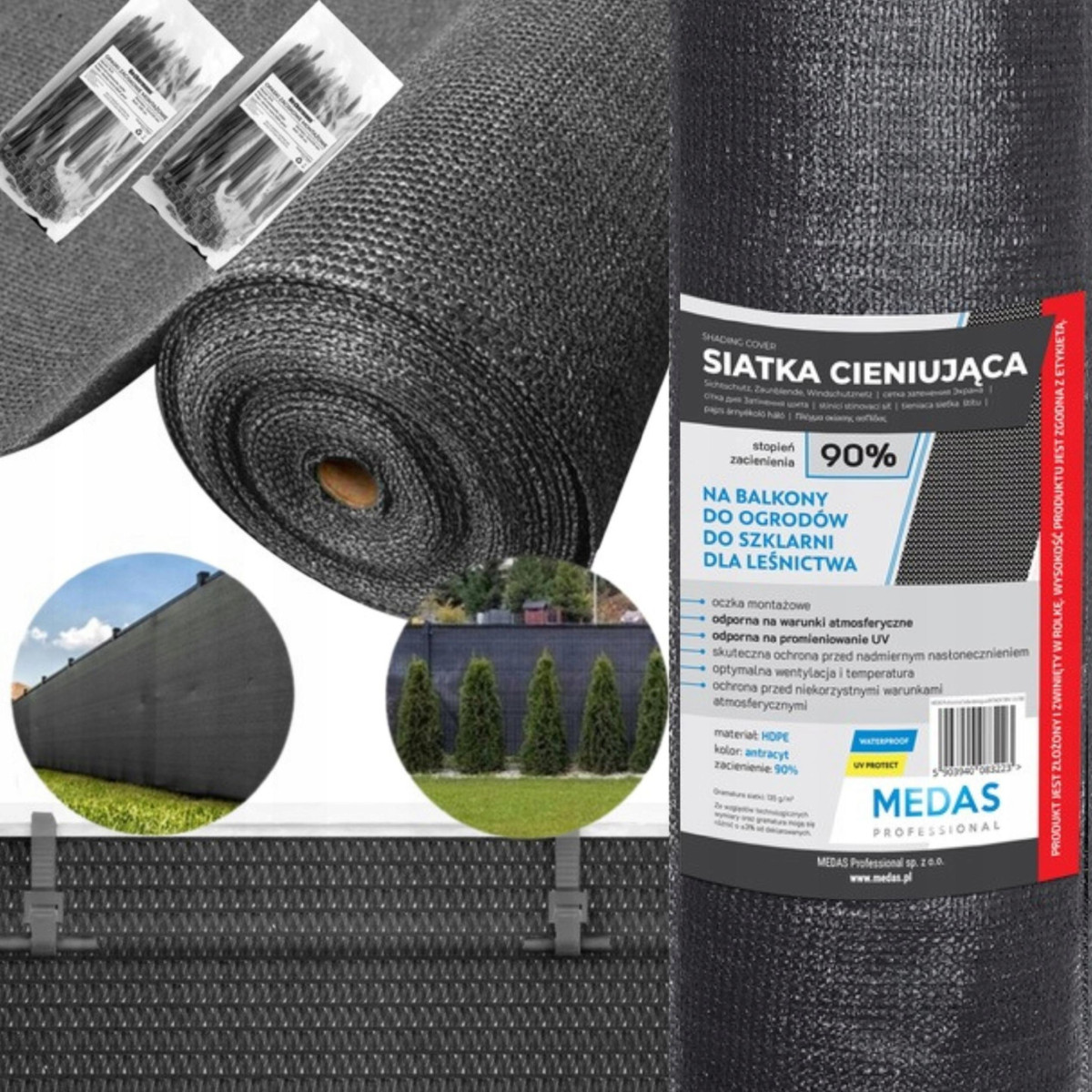 SIATKA CIENIUJĄCA NA OGRODZENIE PŁOT BALKON MASKUJĄCA 1,5x10m 90% UV MOCNA