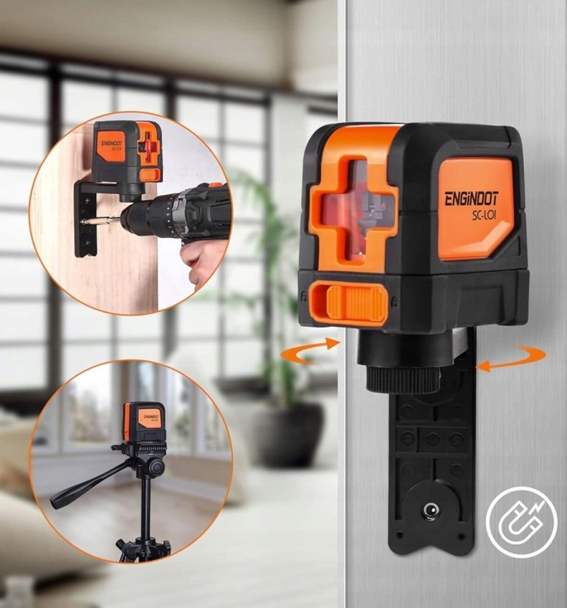 POZIOMICA LASEROWA 360 SAMOPOZIOMUJĄCA LASER KRZYŻOWY CZERWONY OBROTOWA 15M