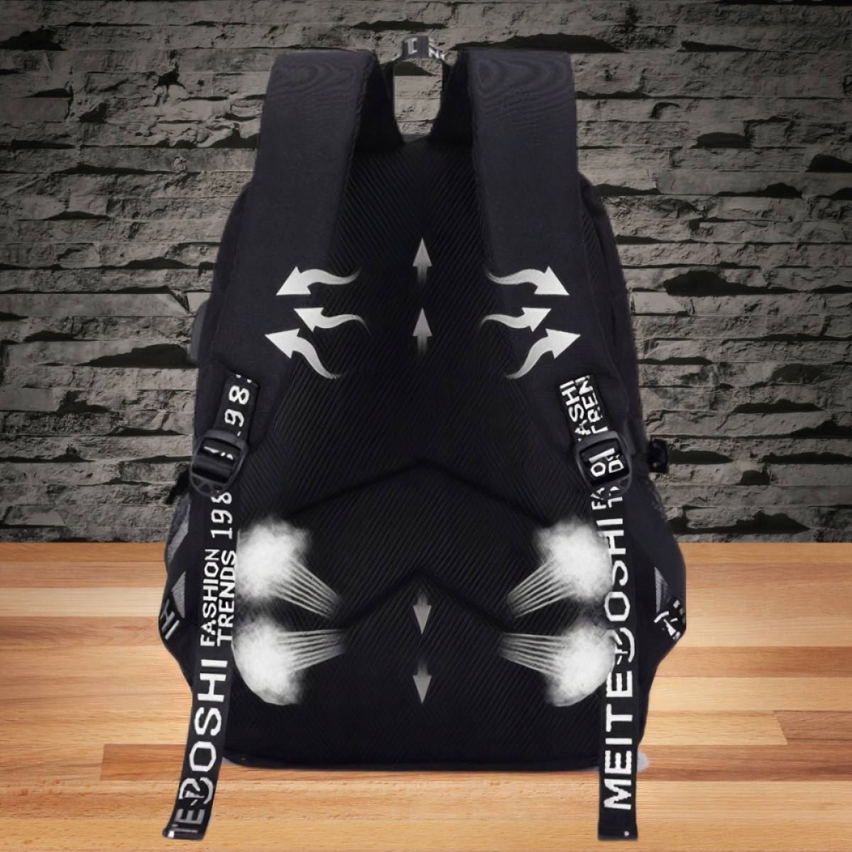 PLECAK SZKOLNY MŁODZIEŻOWY ŚWIECĄCY WIELOKOMOROWY CZARNY USB 35L WODOODPORN