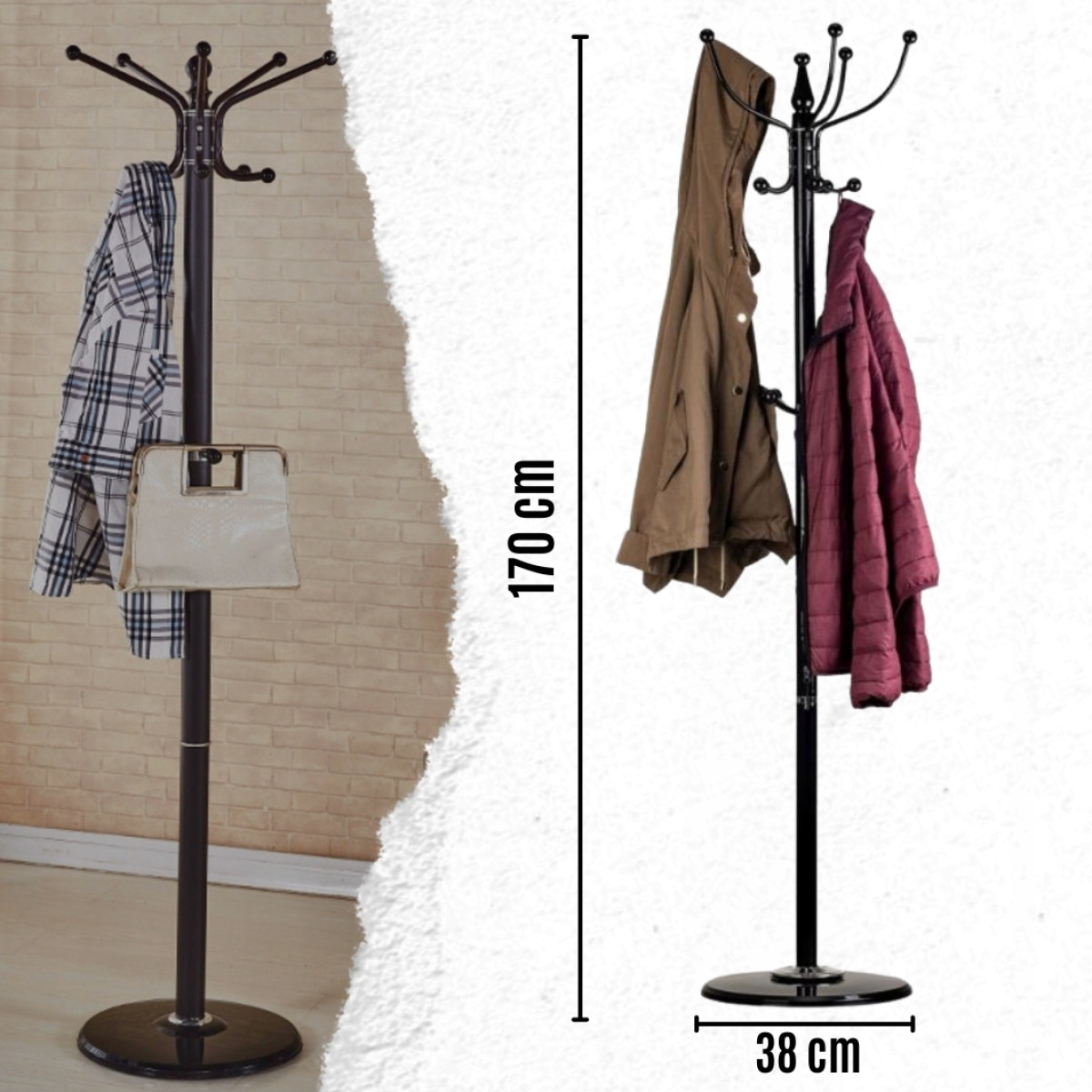 WIESZAK NA UBRANIA STOJĄCY PODŁOGOWY STOJAK NA PRZEDPOKÓJ CZARNY METALOWY
