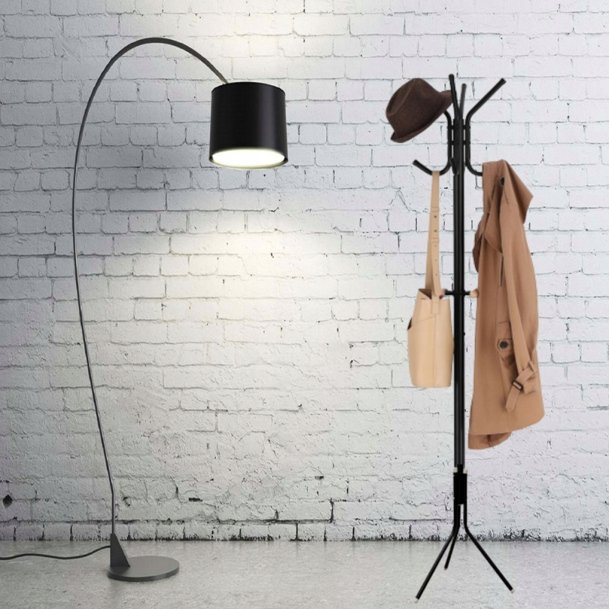 WIESZAK NA UBRANIA STOJĄCY PODŁOGOWY STOJAK NA PRZEDPOKÓJ CZARNY METALOWY