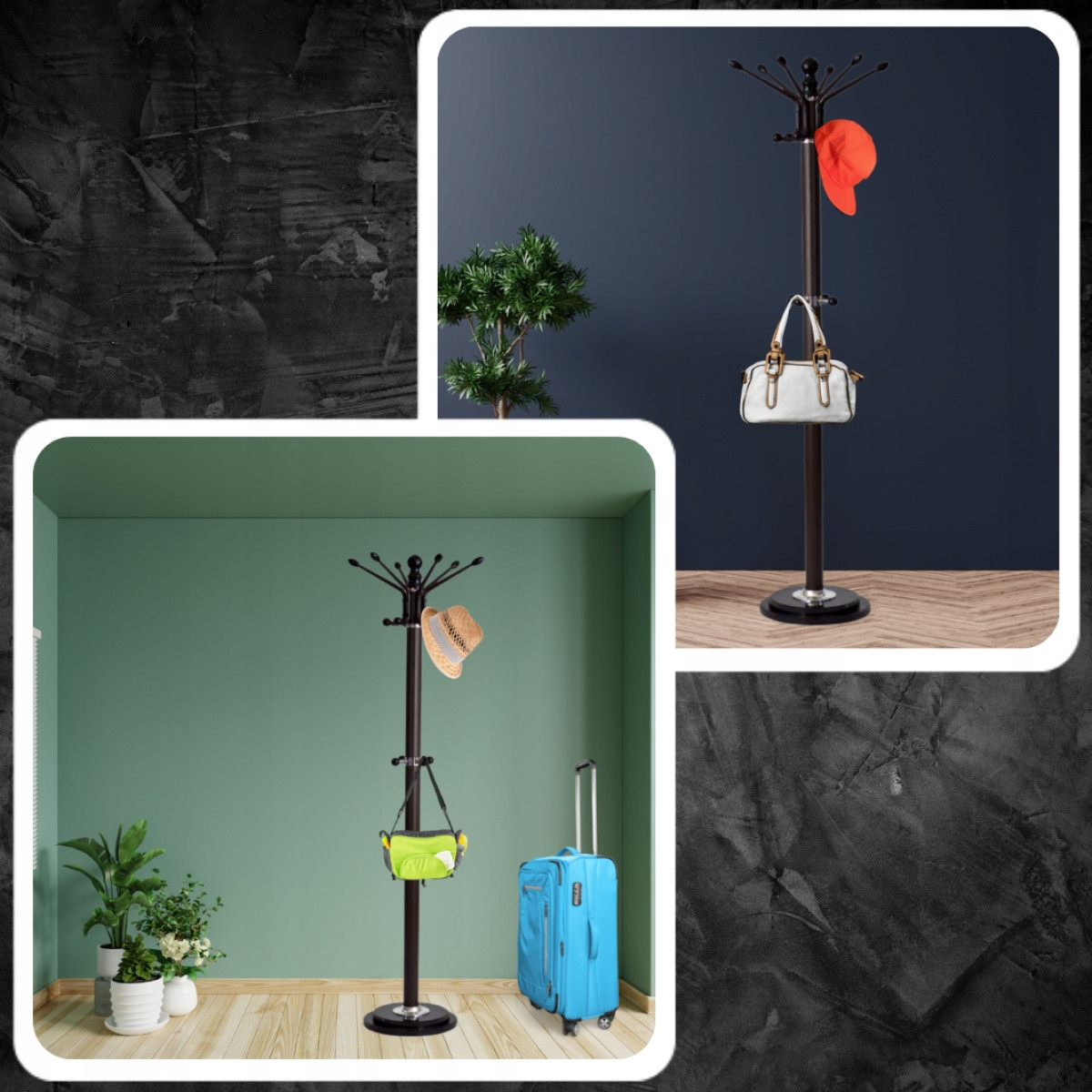 WIESZAK NA UBRANIA STOJĄCY PODŁOGOWY STOJAK NA PRZEDPOKÓJ CZARNY METALOWY