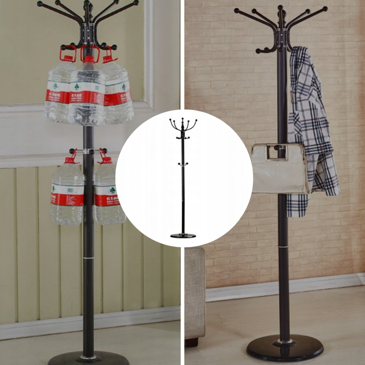 WIESZAK NA UBRANIA STOJĄCY PODŁOGOWY STOJAK NA PRZEDPOKÓJ CZARNY METALOWY